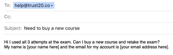 An example of what to email Trust20 Support for a new course.