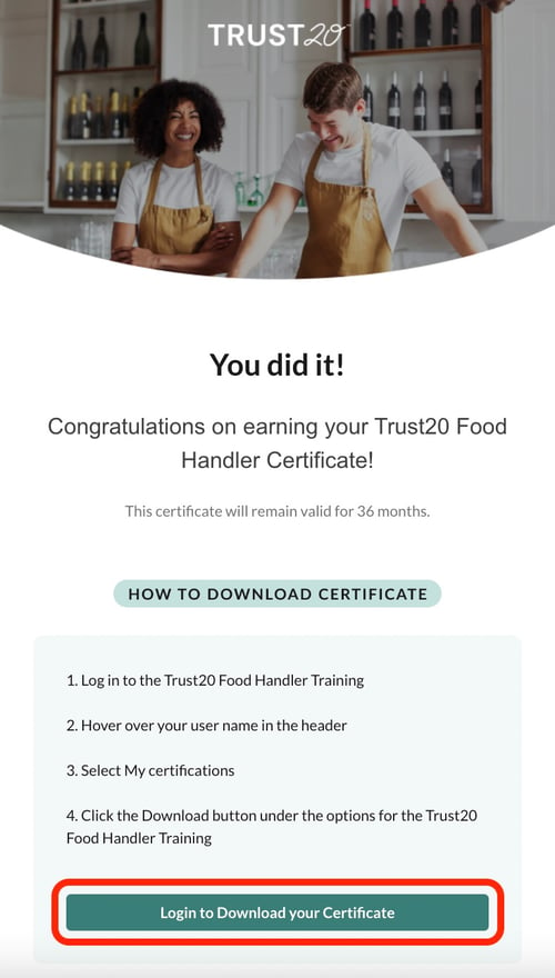 congratulations email from training course