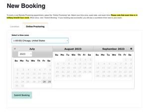 Screenshot of a new booking