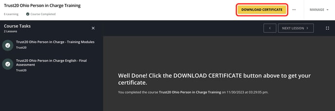 Downloading Ohio Person-In-Charge Certificate instructions