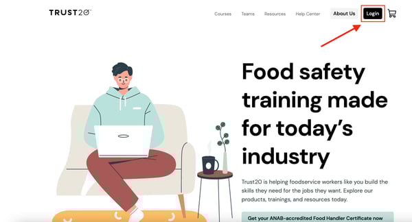 Login button on Trust20 homepage.