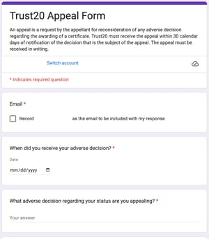 Trust20's Appeal Form