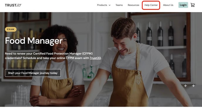 Finding the Help Center on Trust20's main navigation
